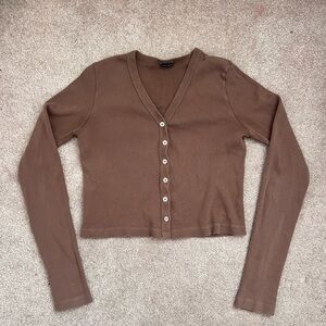 Brandy Melville Brown Ribbed Long Sleeve Button Cardigan